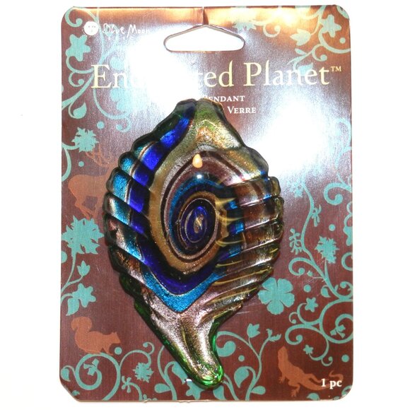 Multi-Color Foil Swirl 72mm Lampworked Glass Leaf Drop Pendant 1pc P2632 - Picture 2 of 4